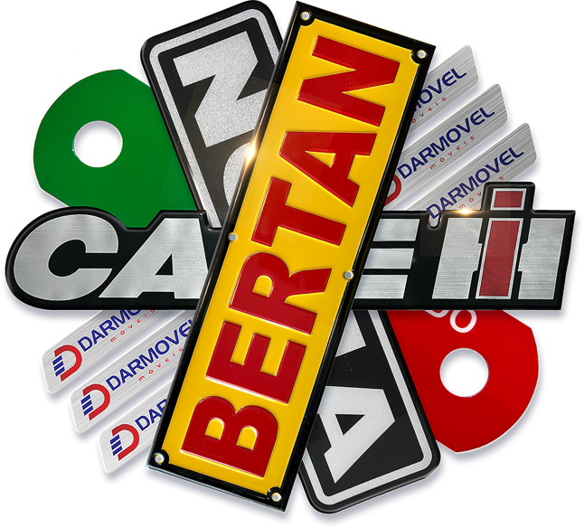 leque de adesivos e etiquetas metálicas